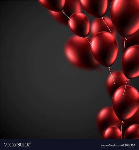 Black Festive Poster With Red Shiny Balloons Holiday Decoration