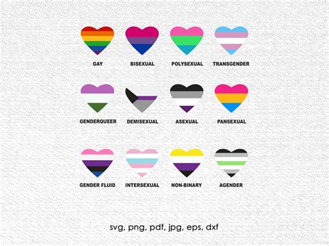 lgbtq pride hearts stickers svg png bisexual nonbinary transgender asexual pride hearts