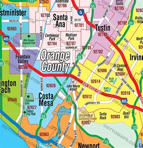 Orange County Map With Zip Codes Cities And Towns Map