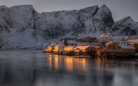 4k 5k 6k 7k Hamnoy Village Lofoten Norway Mountains Houses