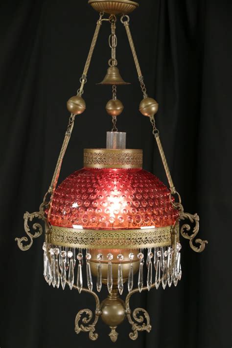 A good example of an electrified i'm especially glad to see the ceiling centerpiece. SOLD - Victorian Style Hanging Cranberry Glass Shade Lamp ...