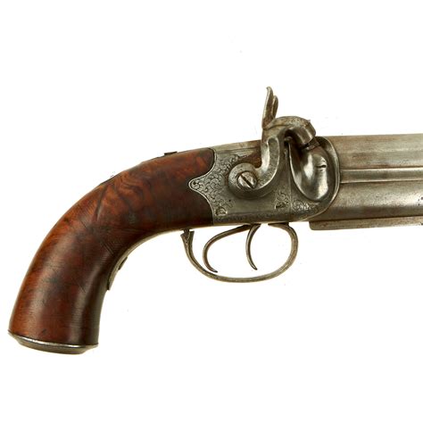 Original British Over And Under Double Barrel Howdah Percussion Pistol