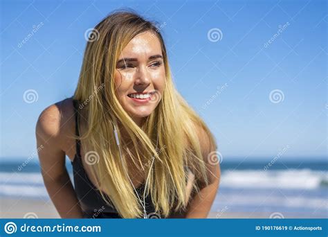 Beautiful Bikini Model Posing In A Beach Environment Stock Image