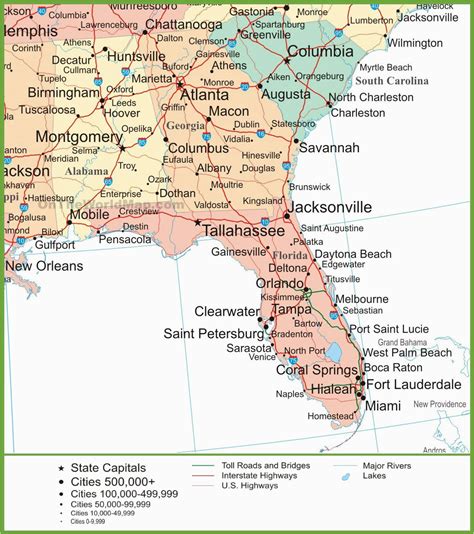 Map Of Florida Georgia South Carolina Secretmuseum