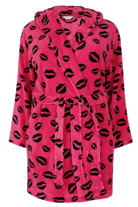 Hot Pink And Black Lip Print Fleece Dressing Gown 14 1618 2022 2426 28