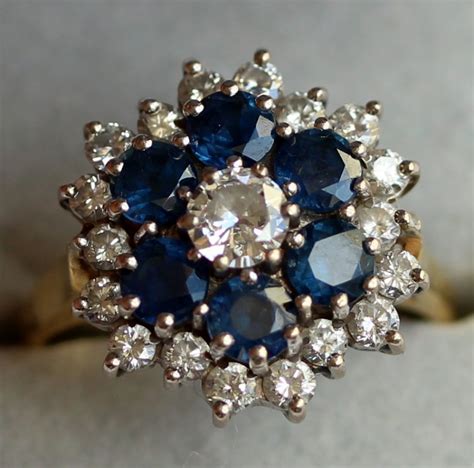 Castle Close Antiques 18ct Gold Sapphire And Diamond Cluster Ring