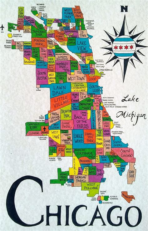 Chicago Neighborhoods Map Etsy