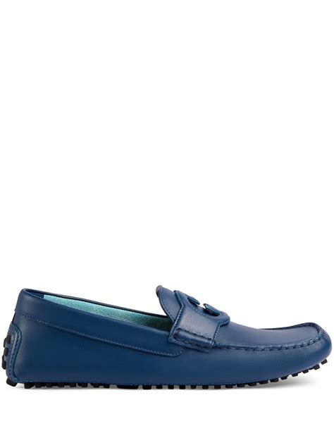 Gucci Interlocking G Driving Shoes In Blue Modesens