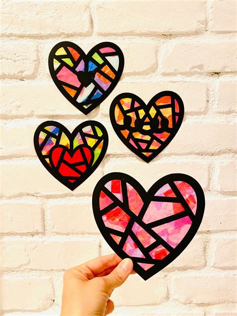 Hearts Suncatcher Kit Kids Craft Kit Stained Glass Hearts Etsy Easy