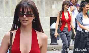 Emily Ratajkowski Puts On A Busty Display In A Bold Red Vest During A