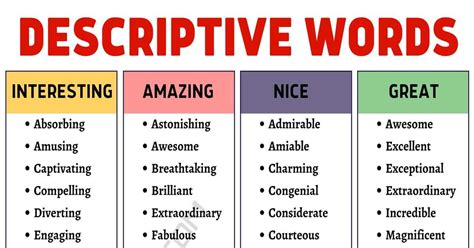 Describing Words Descriptive Words To Describe Our World Esl