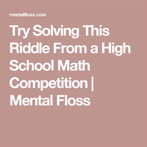 Try Solving This Riddle From A High School Math