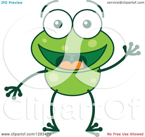 Clipart Of A Friendly Waving Greeting Green Frog Royalty Free Vector