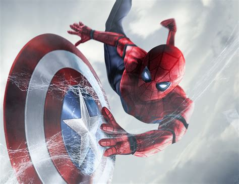 Spiderman Catching Captain America Shield Hd Superheroes 4k