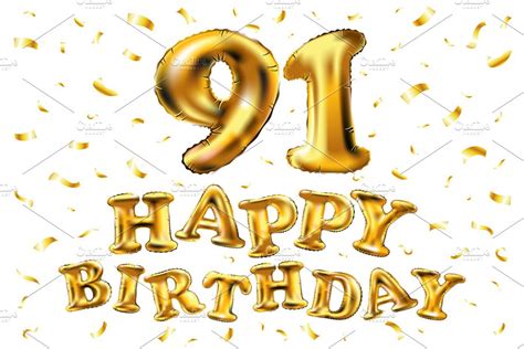 Happy Birthday 91 Balloons Gold Background Graphics Creative Market