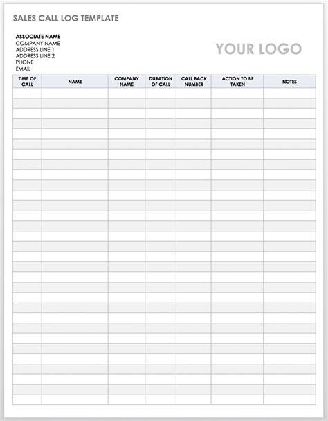 Printable Sales Log Template