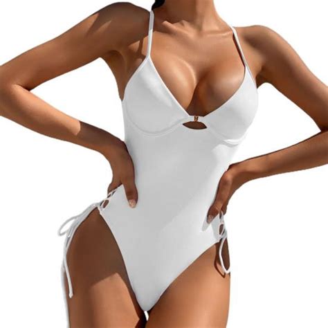 Kaufe Push Up Frauen Bademode One Piece Badeanzug Weibliche Solide