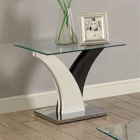 Furniture Of America Tri Contemporary Glass Top End Table In White And