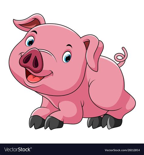 Cute Pink Pig Cartoon Vector Image On Pig Cartoon Pig Vector