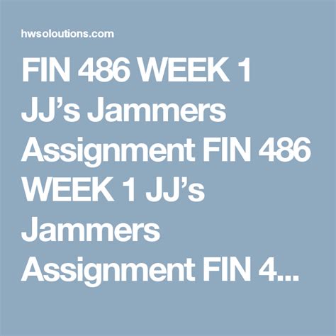 Fin 486 Week 1 Jjs Jammers Assignment Fin 486 Week 1 Jjs Jammers