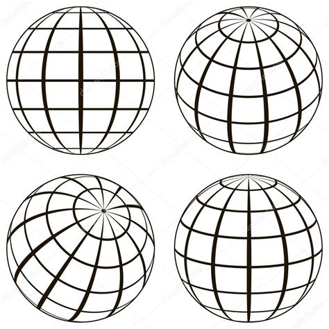 Set Globe The Technical Picture Of The Contours Of The Earth — Stock