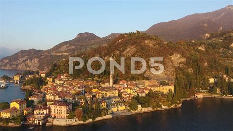 Village Of Varenna In Italy Sunset On Como Lake Aerial View With