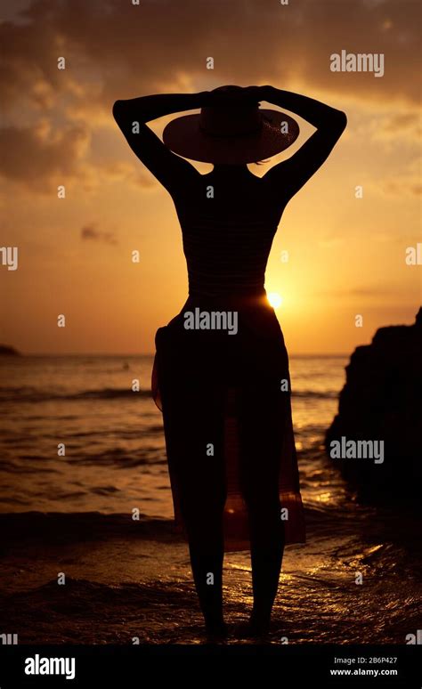 Contrast Silhouette Of Young Slender Woman Stock Photo Alamy