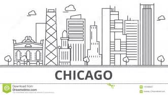 Chicago Architecture Line Skyline Illustration. Linear Vector Cityscape With Famous Landmarks