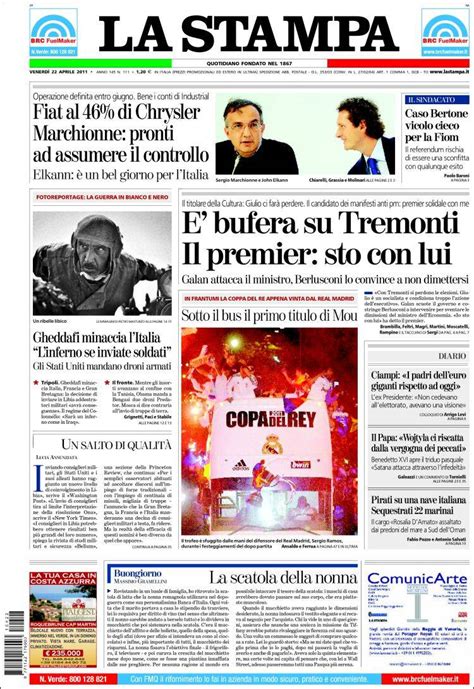 Newspaper La Stampa Italy Newspapers In Italy Fridays Edition