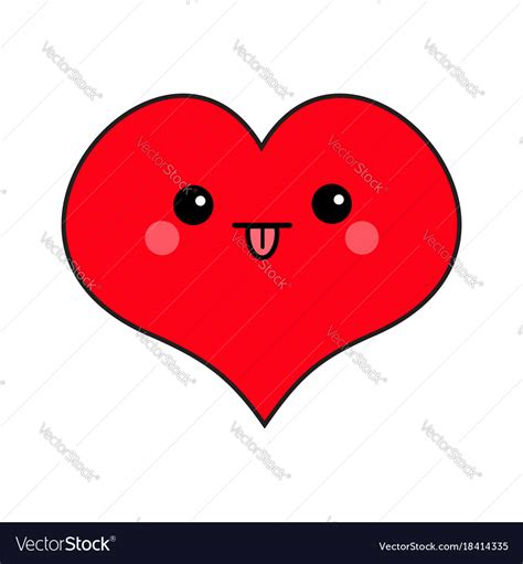 Red Heart Face Head Cute Cartoon Kawaii Funny Vector Image