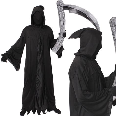 Black Adults Grim Reaper Halloween Mens Fancy Dress Costume Horror