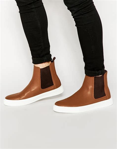 A classic design with an alternative twist. ASOS Chelsea Boots In Tan With Chunky Sole in Brown for ...
