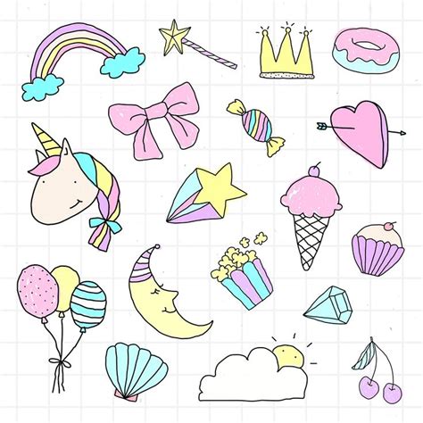 Cute Pastel Doodle Sticker With A White Border Set On A Grid Background