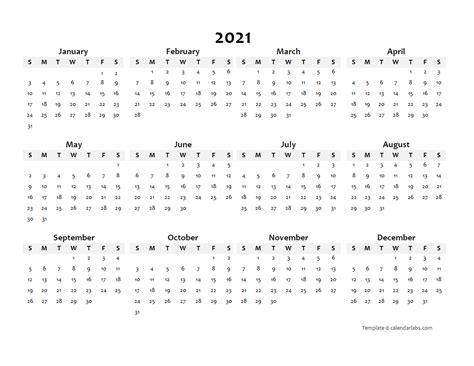 2021 Printable Calendar Yearly Template Pdf Word Excel