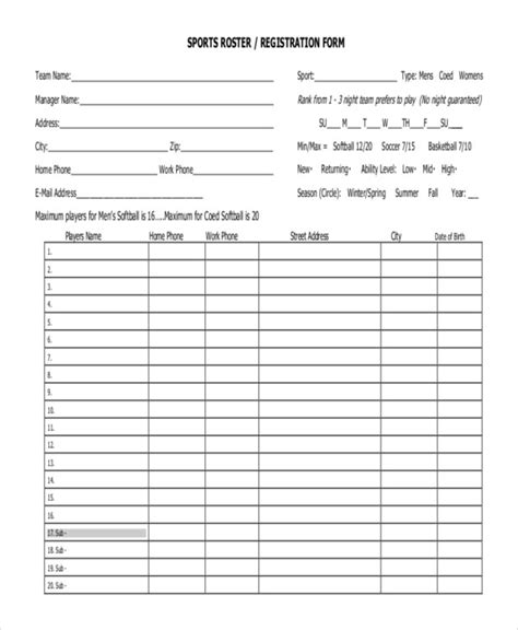 21 Roster Form Templates 0 Freesample Example Format Free