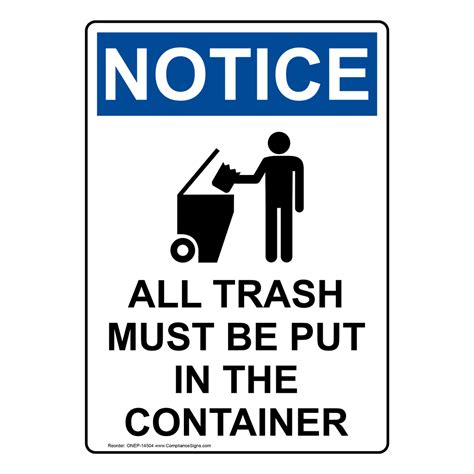 Portrait Osha All Trash Must Be Sign With Symbol Onep 14504