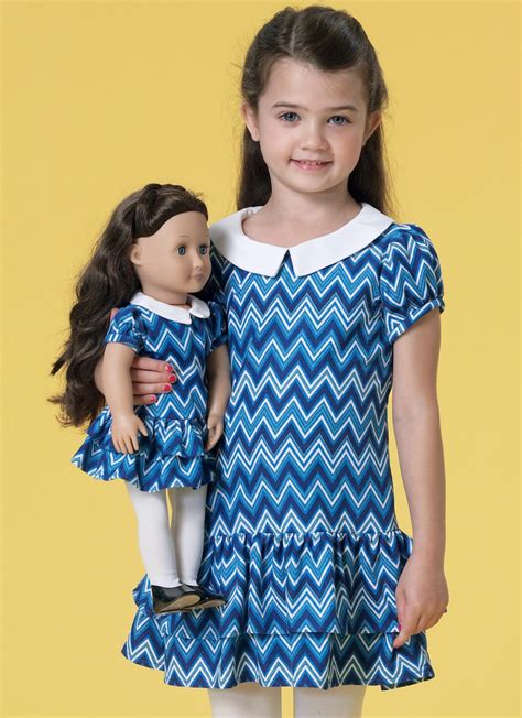 M7233 Childrensgirls18 Dolls Matching Drop Waist Dresses