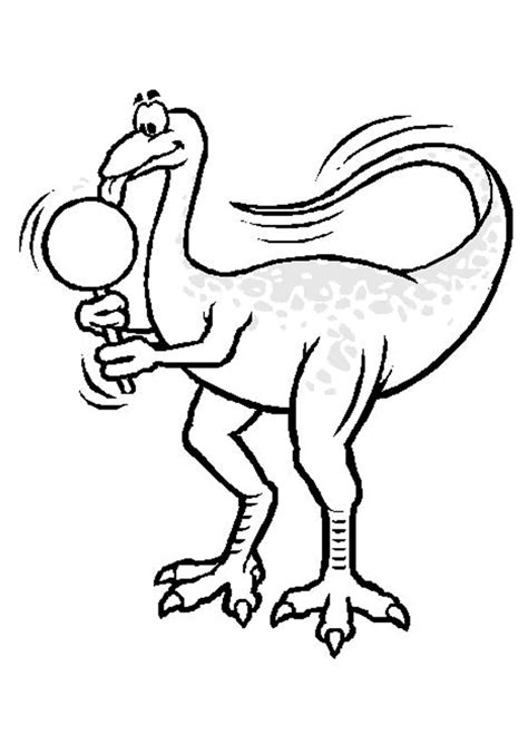 A colorier, un Tyrannosaure Rex qui aime bien la sucette Coloriage