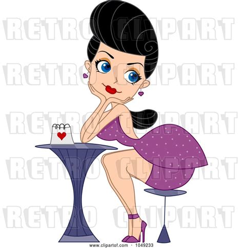 Vector Clip Art Of Retro Cartoon Valentine Pinup Lady Sitting Alone At