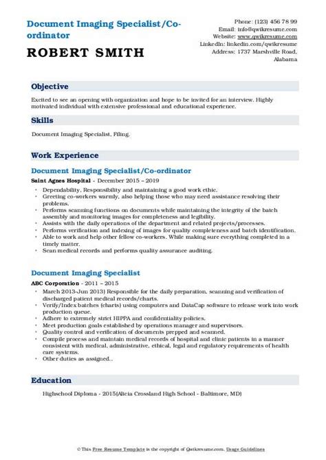 Build a resume resume templates how to format a resume in word. Document Imaging Specialist Resume Samples | QwikResume