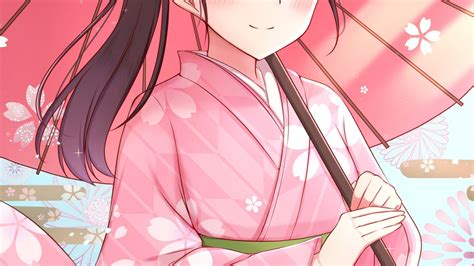 Download 1366x768 Tsuyuri Kanao Kimono Umbrella Demon