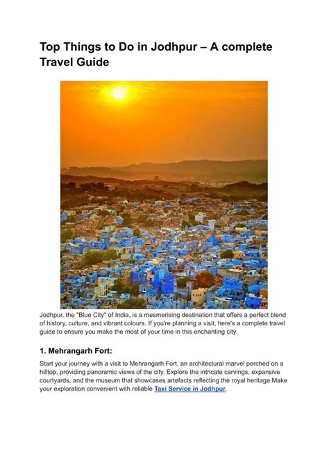 Ppt Top Things To Do In Jodhpur A Complete Travel Guide Powerpoint Presentation Id12887652