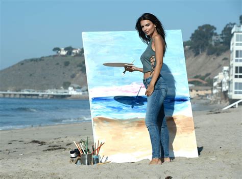 Sexy Beautiful Babes Emily Ratajkowski Paints The Beach Wearing American Eagle Denim Malibu