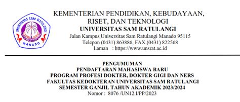 Pengumuman Pendaftaran Mahasiswa Baru Program Profesi Dokter Dokter