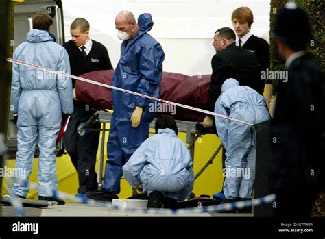 Scenes Of Crime Officers Remove A Body From Eton Avenue Hi Res Stock