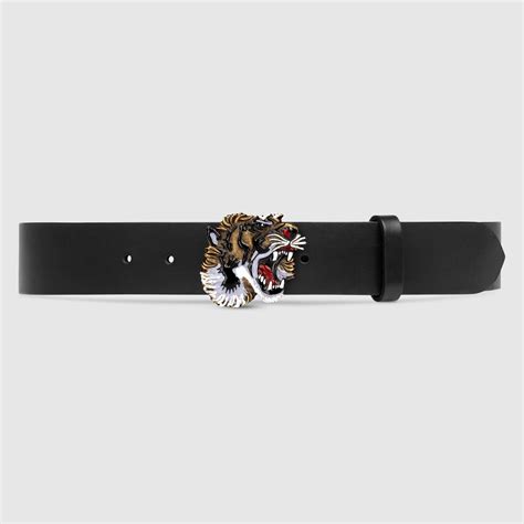 Leather Belt With Tiger Buckle Gucci Mens Casual 451190dt81s1093