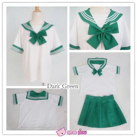 Green Seifuku Sailor Uniform Japanese School Womens Fashion Dresses