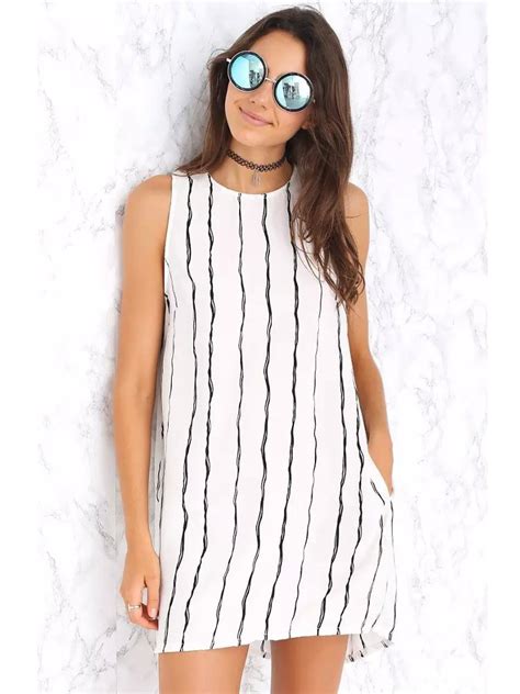 Black And White Vertical Striped Dresses For Women Sleeveless Striped