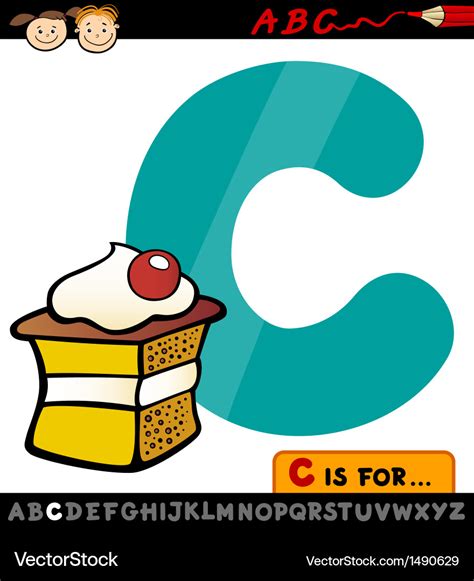 Letter C With Cake Cartoon Royalty Free Vector Image