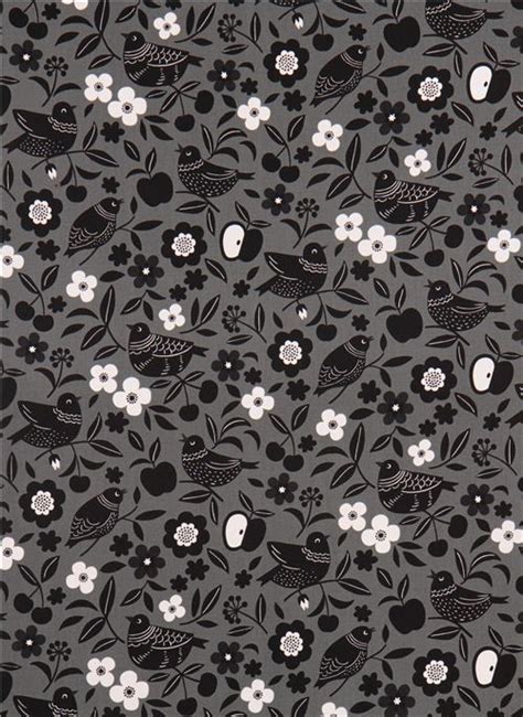 Grey Bird Flower Oxford Fabric By Cosmo From Japan